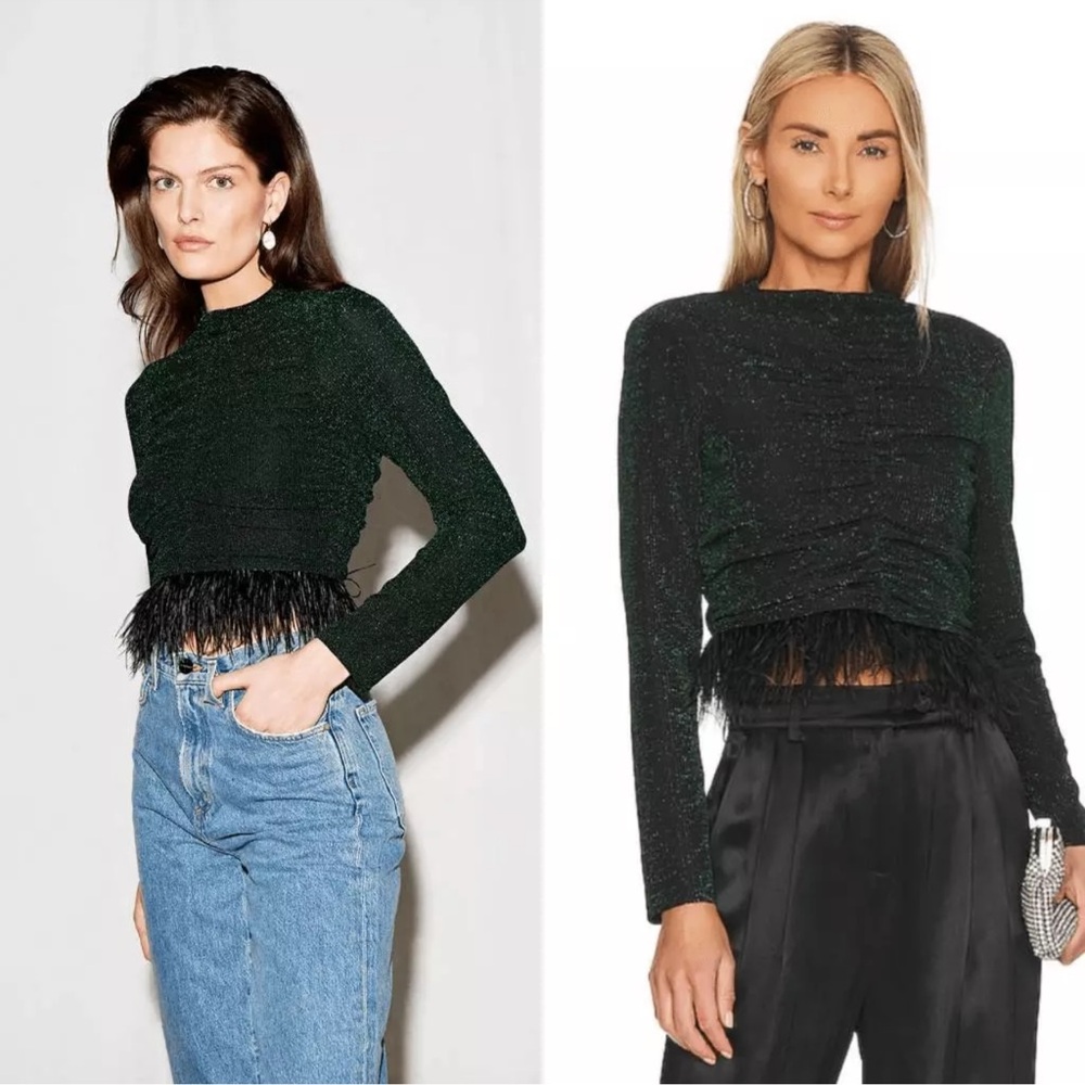 NWT Saylor Amiri Emerald Green Feather Fringe Top Size XSmall